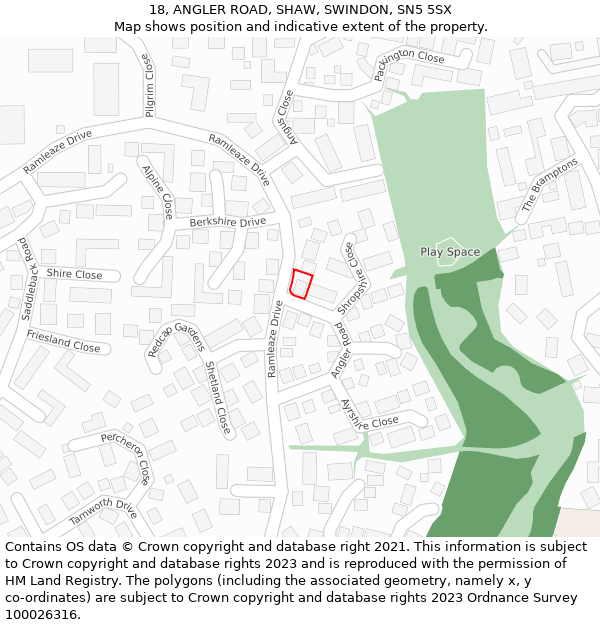 18, ANGLER ROAD, SHAW, SWINDON, SN5 5SX: Location map and indicative extent of plot