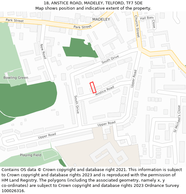 18, ANSTICE ROAD, MADELEY, TELFORD, TF7 5DE: Location map and indicative extent of plot