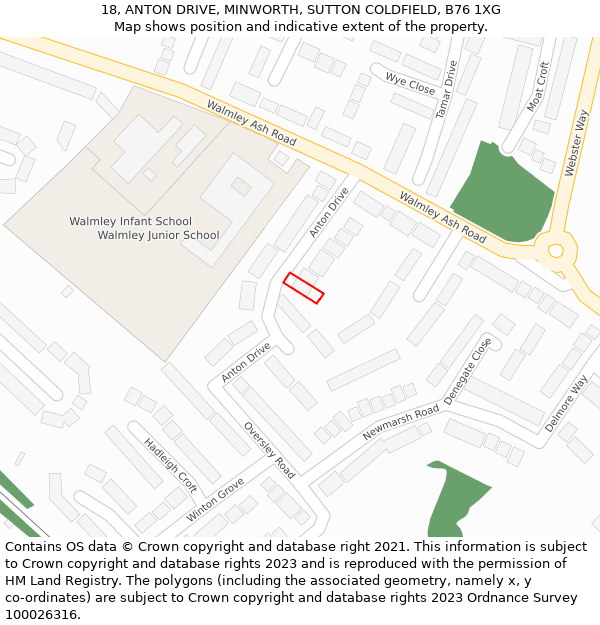 18, ANTON DRIVE, MINWORTH, SUTTON COLDFIELD, B76 1XG: Location map and indicative extent of plot