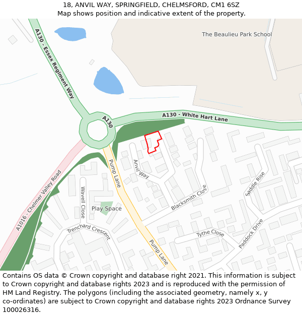 18, ANVIL WAY, SPRINGFIELD, CHELMSFORD, CM1 6SZ: Location map and indicative extent of plot