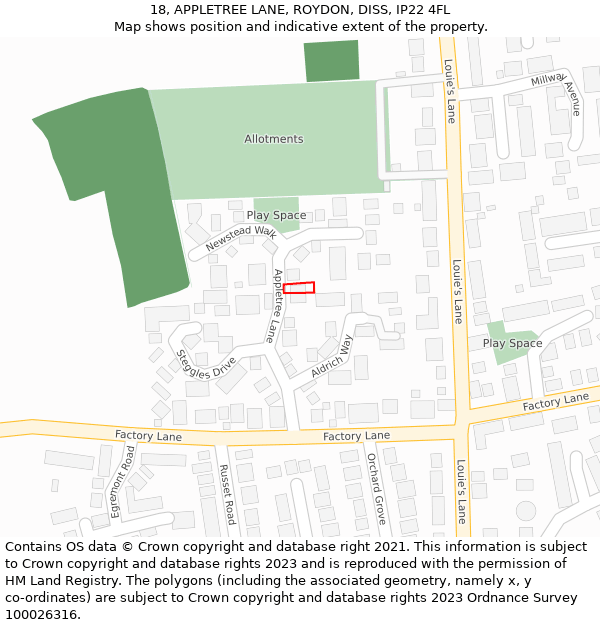 18, APPLETREE LANE, ROYDON, DISS, IP22 4FL: Location map and indicative extent of plot