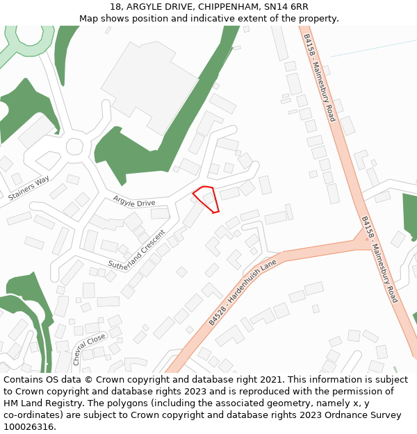 18, ARGYLE DRIVE, CHIPPENHAM, SN14 6RR: Location map and indicative extent of plot