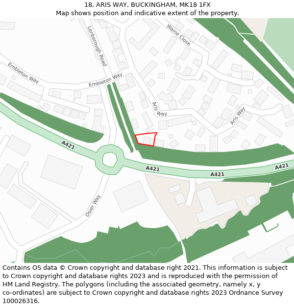 18, ARIS WAY, BUCKINGHAM, MK18 1FX: Location map and indicative extent of plot