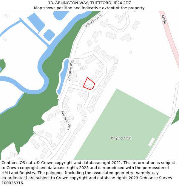 18, ARLINGTON WAY, THETFORD, IP24 2DZ: Location map and indicative extent of plot