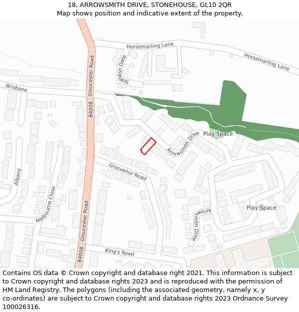 18, ARROWSMITH DRIVE, STONEHOUSE, GL10 2QR: Location map and indicative extent of plot