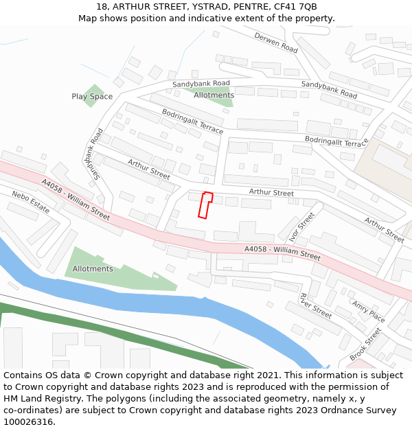 18, ARTHUR STREET, YSTRAD, PENTRE, CF41 7QB: Location map and indicative extent of plot