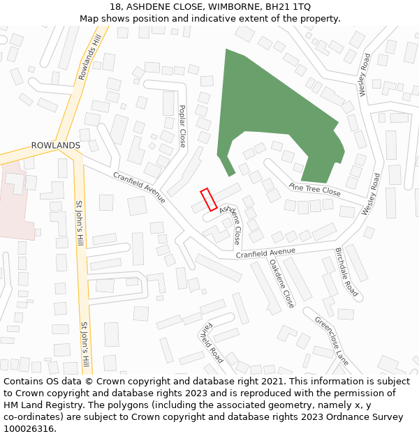 18, ASHDENE CLOSE, WIMBORNE, BH21 1TQ: Location map and indicative extent of plot