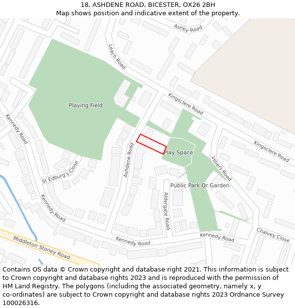 18, ASHDENE ROAD, BICESTER, OX26 2BH: Location map and indicative extent of plot