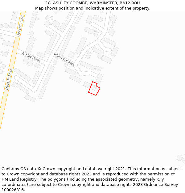 18, ASHLEY COOMBE, WARMINSTER, BA12 9QU: Location map and indicative extent of plot