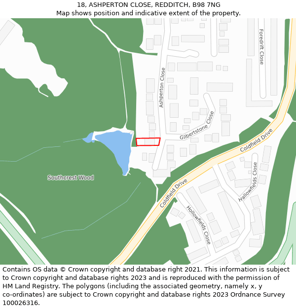 18, ASHPERTON CLOSE, REDDITCH, B98 7NG: Location map and indicative extent of plot