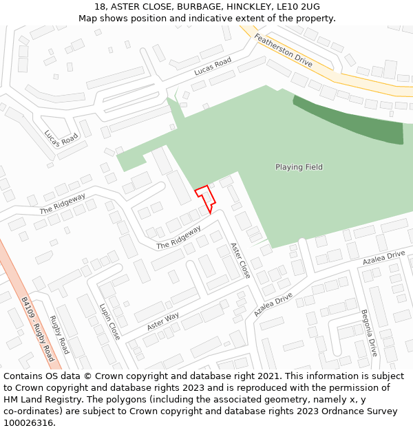 18, ASTER CLOSE, BURBAGE, HINCKLEY, LE10 2UG: Location map and indicative extent of plot