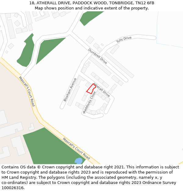 18, ATHERALL DRIVE, PADDOCK WOOD, TONBRIDGE, TN12 6FB: Location map and indicative extent of plot