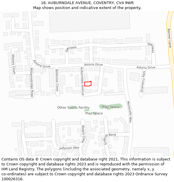 18, AUBURNDALE AVENUE, COVENTRY, CV4 9WR: Location map and indicative extent of plot