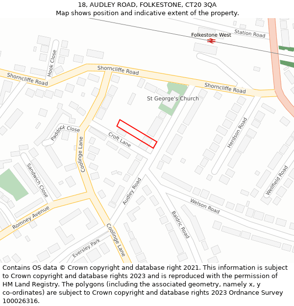 18, AUDLEY ROAD, FOLKESTONE, CT20 3QA: Location map and indicative extent of plot