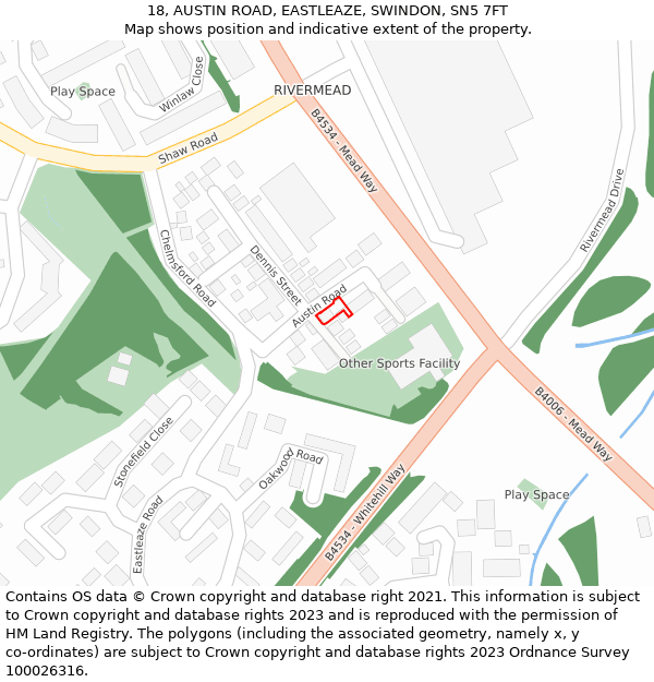 18, AUSTIN ROAD, EASTLEAZE, SWINDON, SN5 7FT: Location map and indicative extent of plot