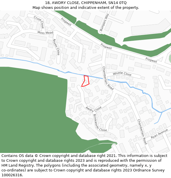 18, AWDRY CLOSE, CHIPPENHAM, SN14 0TQ: Location map and indicative extent of plot