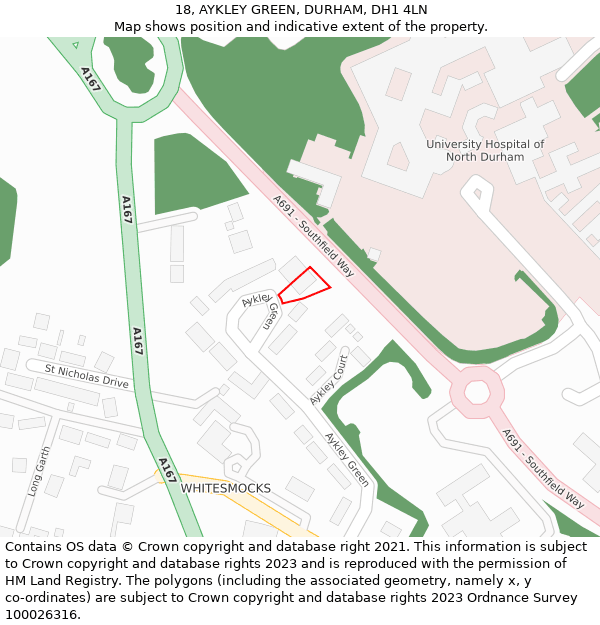 18, AYKLEY GREEN, DURHAM, DH1 4LN: Location map and indicative extent of plot