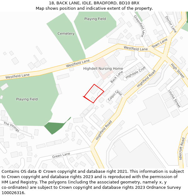 18, BACK LANE, IDLE, BRADFORD, BD10 8RX: Location map and indicative extent of plot