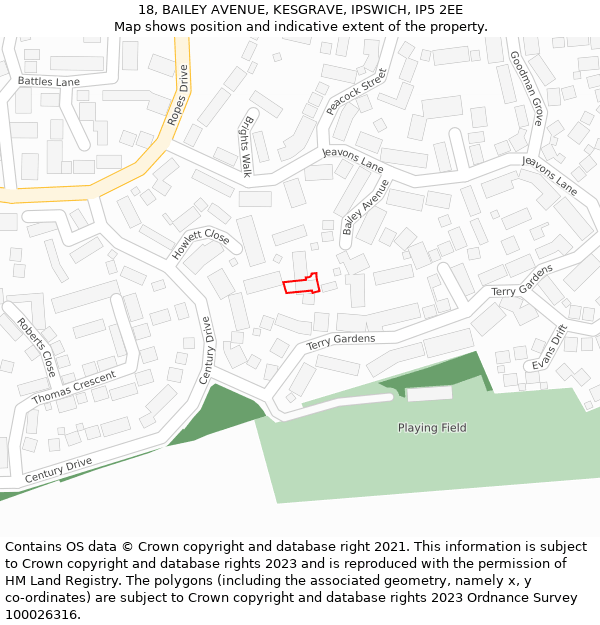 18, BAILEY AVENUE, KESGRAVE, IPSWICH, IP5 2EE: Location map and indicative extent of plot