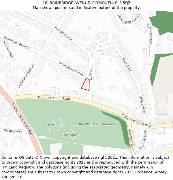 18, BAINBRIDGE AVENUE, PLYMOUTH, PL3 5QZ: Location map and indicative extent of plot