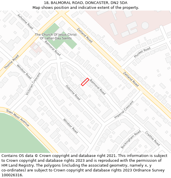 18, BALMORAL ROAD, DONCASTER, DN2 5DA: Location map and indicative extent of plot