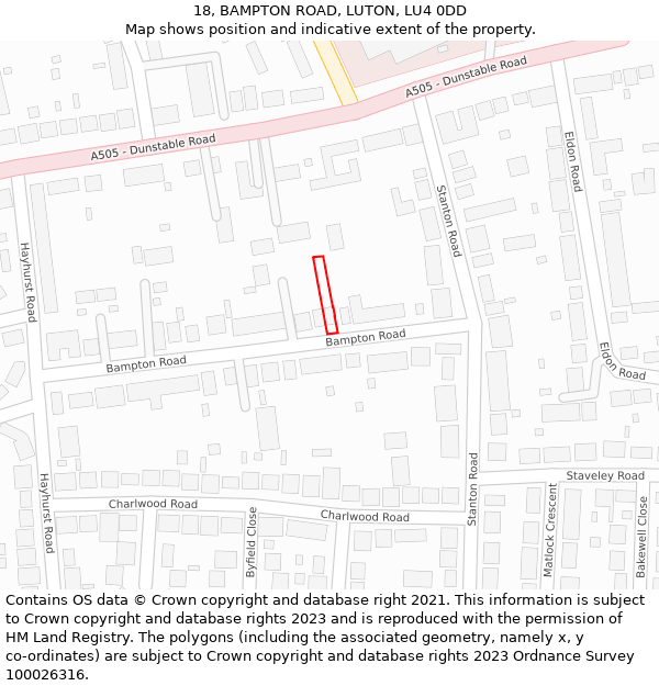 18, BAMPTON ROAD, LUTON, LU4 0DD: Location map and indicative extent of plot