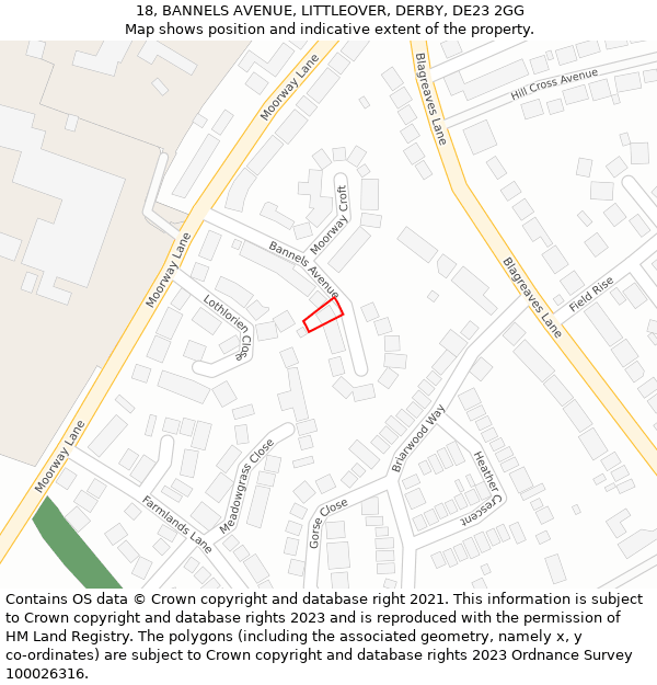 18, BANNELS AVENUE, LITTLEOVER, DERBY, DE23 2GG: Location map and indicative extent of plot