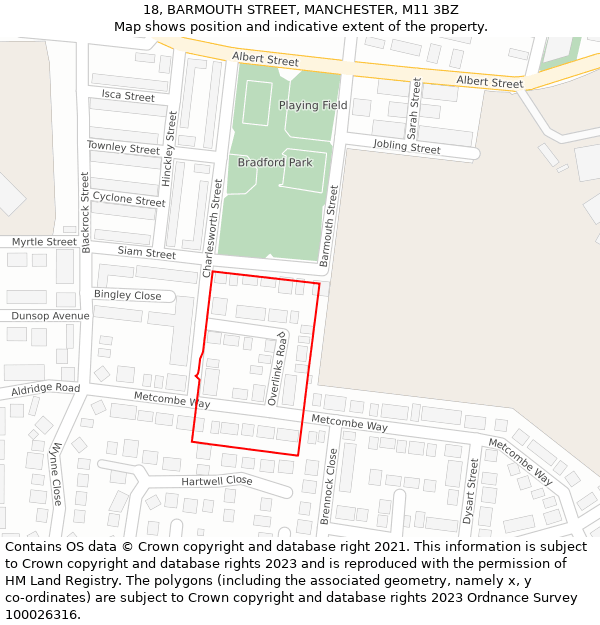 18, BARMOUTH STREET, MANCHESTER, M11 3BZ: Location map and indicative extent of plot