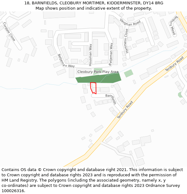 18, BARNFIELDS, CLEOBURY MORTIMER, KIDDERMINSTER, DY14 8RG: Location map and indicative extent of plot