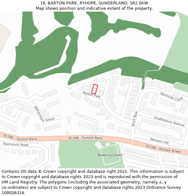 18, BARTON PARK, RYHOPE, SUNDERLAND, SR2 0AW: Location map and indicative extent of plot