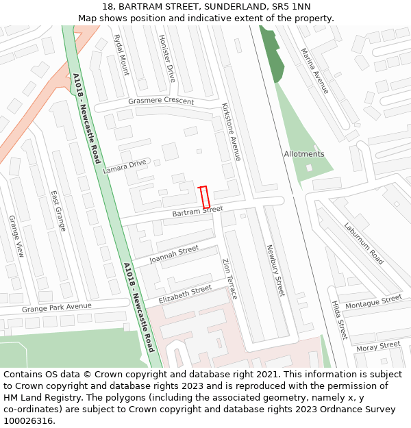 18, BARTRAM STREET, SUNDERLAND, SR5 1NN: Location map and indicative extent of plot