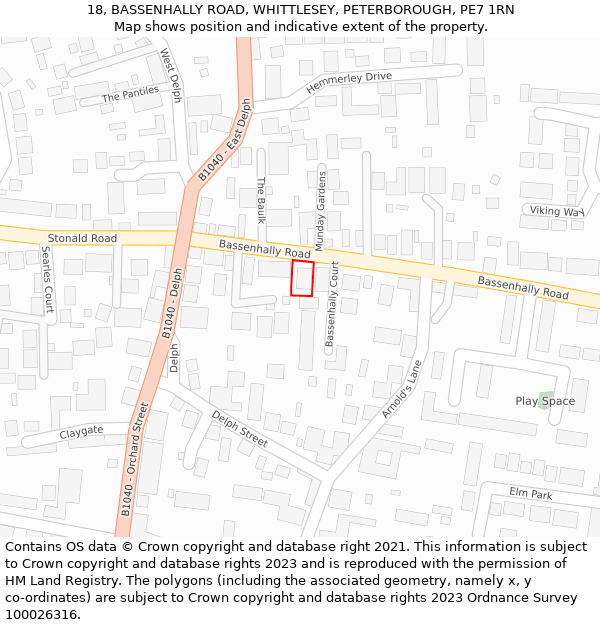 18, BASSENHALLY ROAD, WHITTLESEY, PETERBOROUGH, PE7 1RN: Location map and indicative extent of plot