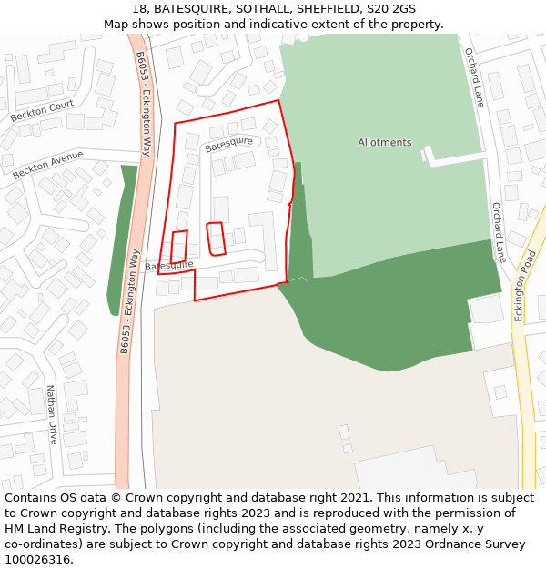 18, BATESQUIRE, SOTHALL, SHEFFIELD, S20 2GS: Location map and indicative extent of plot