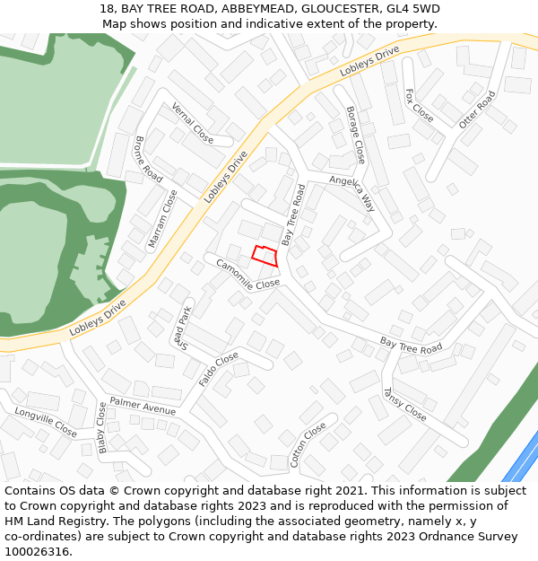 18, BAY TREE ROAD, ABBEYMEAD, GLOUCESTER, GL4 5WD: Location map and indicative extent of plot