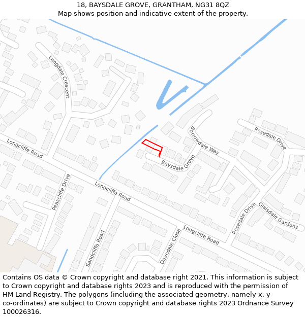 18, BAYSDALE GROVE, GRANTHAM, NG31 8QZ: Location map and indicative extent of plot