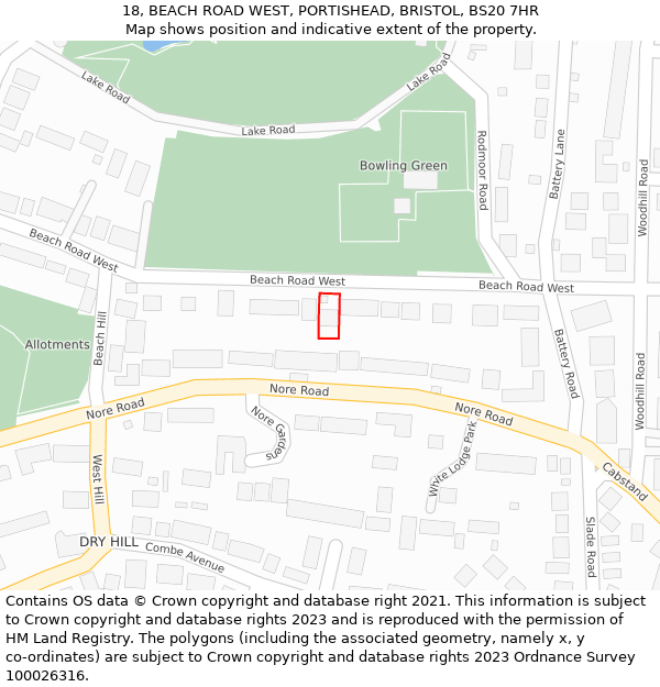 18, BEACH ROAD WEST, PORTISHEAD, BRISTOL, BS20 7HR: Location map and indicative extent of plot