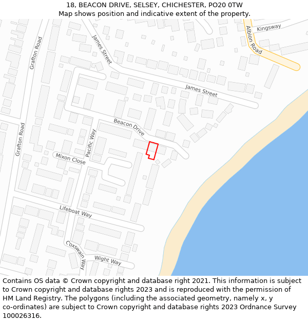 18, BEACON DRIVE, SELSEY, CHICHESTER, PO20 0TW: Location map and indicative extent of plot