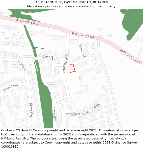 18, BEACON RISE, EAST GRINSTEAD, RH19 3FR: Location map and indicative extent of plot