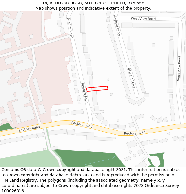 18, BEDFORD ROAD, SUTTON COLDFIELD, B75 6AA: Location map and indicative extent of plot
