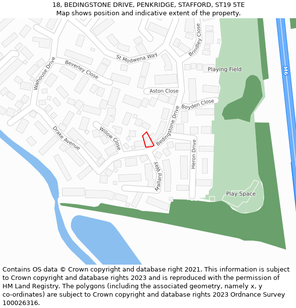 18, BEDINGSTONE DRIVE, PENKRIDGE, STAFFORD, ST19 5TE: Location map and indicative extent of plot