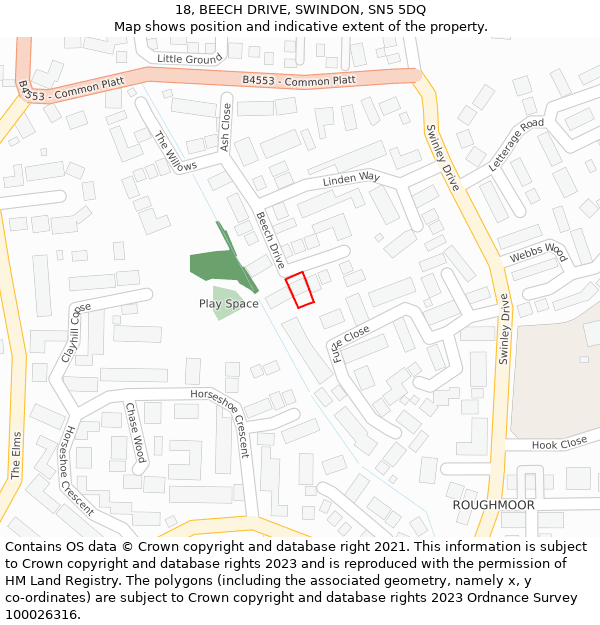 18, BEECH DRIVE, SWINDON, SN5 5DQ: Location map and indicative extent of plot