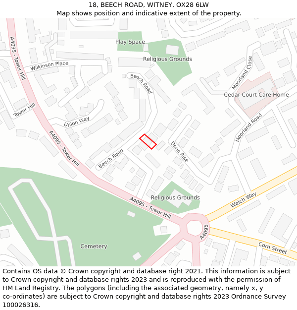 18, BEECH ROAD, WITNEY, OX28 6LW: Location map and indicative extent of plot