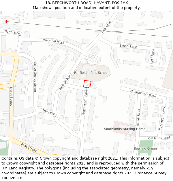 18, BEECHWORTH ROAD, HAVANT, PO9 1AX: Location map and indicative extent of plot