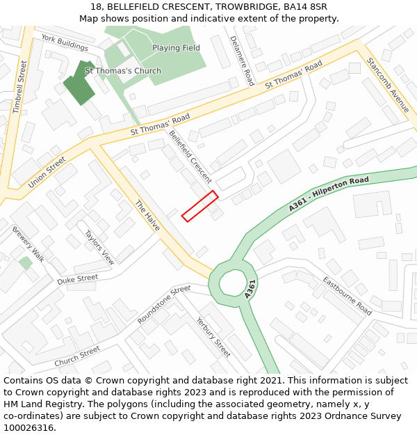 18, BELLEFIELD CRESCENT, TROWBRIDGE, BA14 8SR: Location map and indicative extent of plot