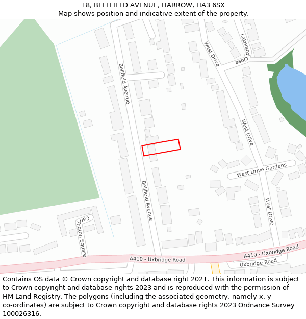 18, BELLFIELD AVENUE, HARROW, HA3 6SX: Location map and indicative extent of plot