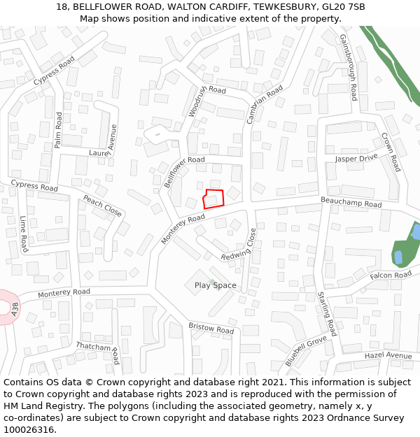 18, BELLFLOWER ROAD, WALTON CARDIFF, TEWKESBURY, GL20 7SB: Location map and indicative extent of plot