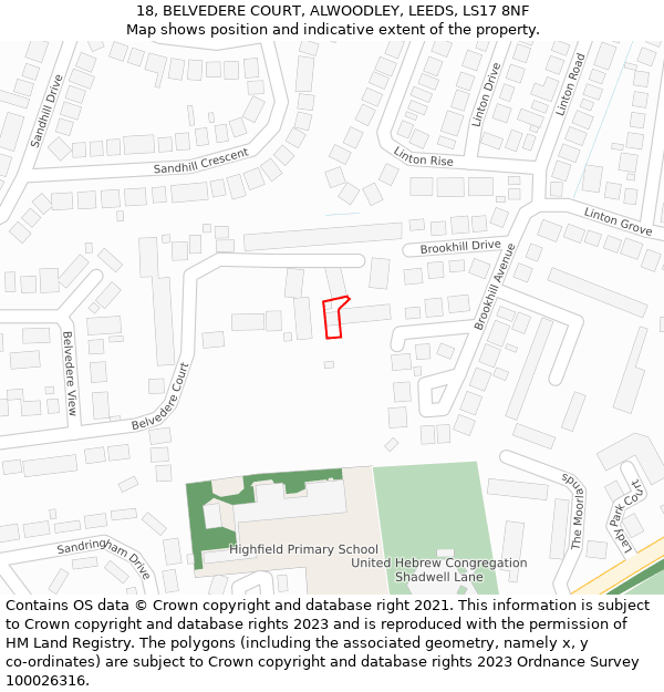 18, BELVEDERE COURT, ALWOODLEY, LEEDS, LS17 8NF: Location map and indicative extent of plot