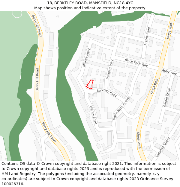 18, BERKELEY ROAD, MANSFIELD, NG18 4YG: Location map and indicative extent of plot