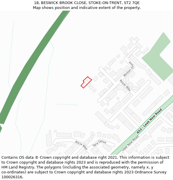 18, BESWICK BROOK CLOSE, STOKE-ON-TRENT, ST2 7QE: Location map and indicative extent of plot