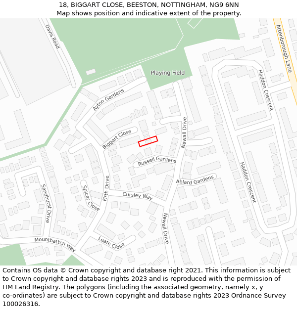 18, BIGGART CLOSE, BEESTON, NOTTINGHAM, NG9 6NN: Location map and indicative extent of plot